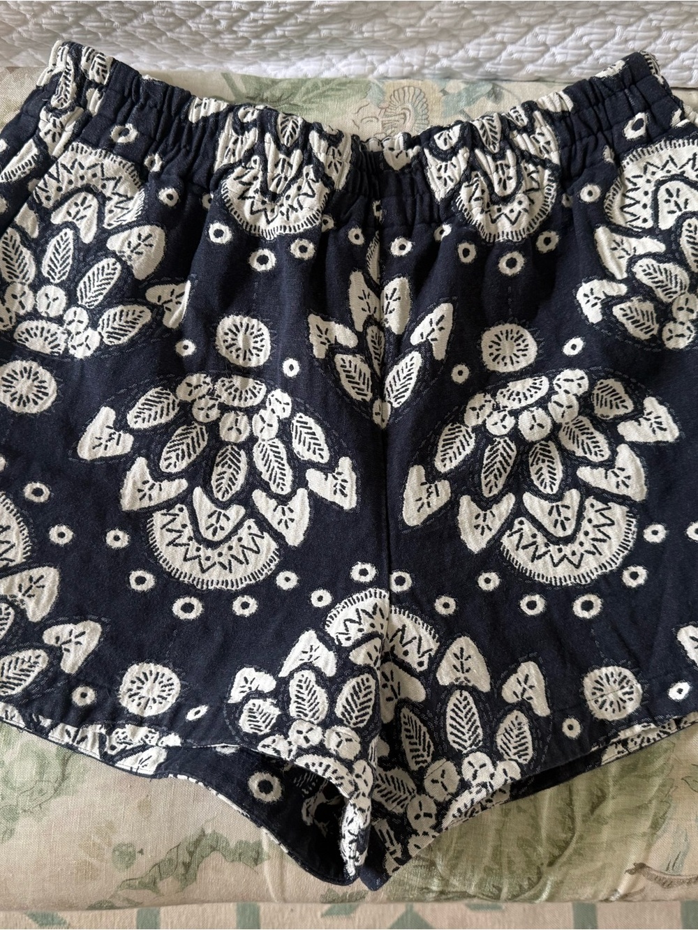 HUNTER BELL Navy and White Floral High-Waist Shorts